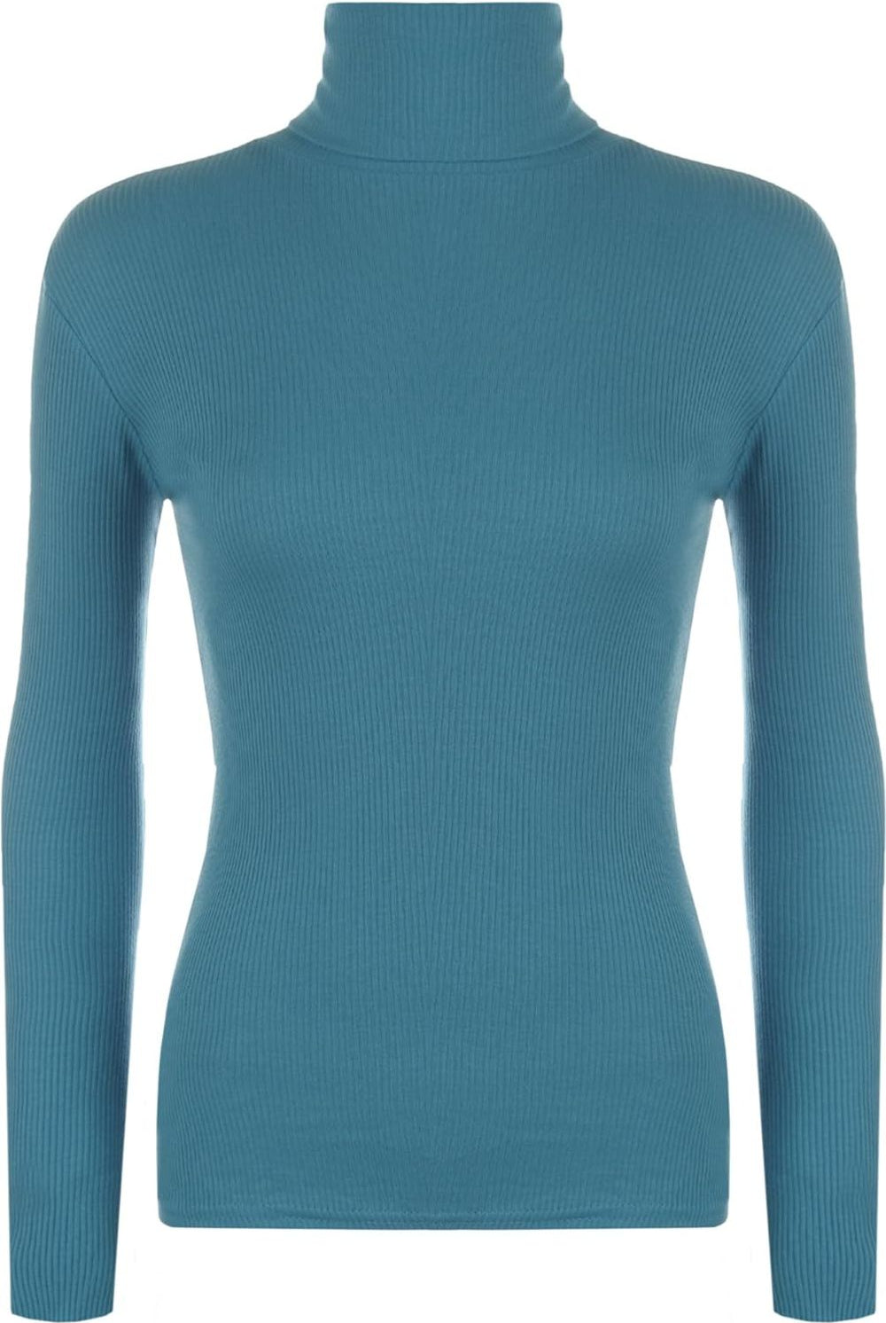 Ribbed Stretch Polo Neck Top Tops WearAll Teal 8-10