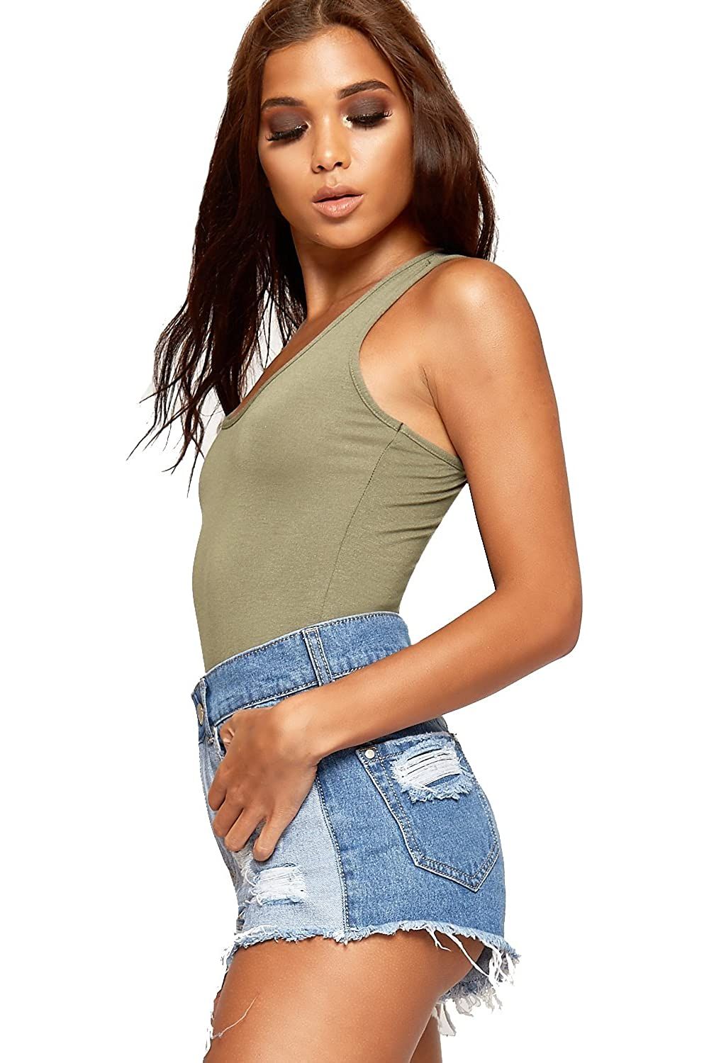 BASICS Solid Round Neck Fitted Tank Bodysuit Bodysuit WearAll