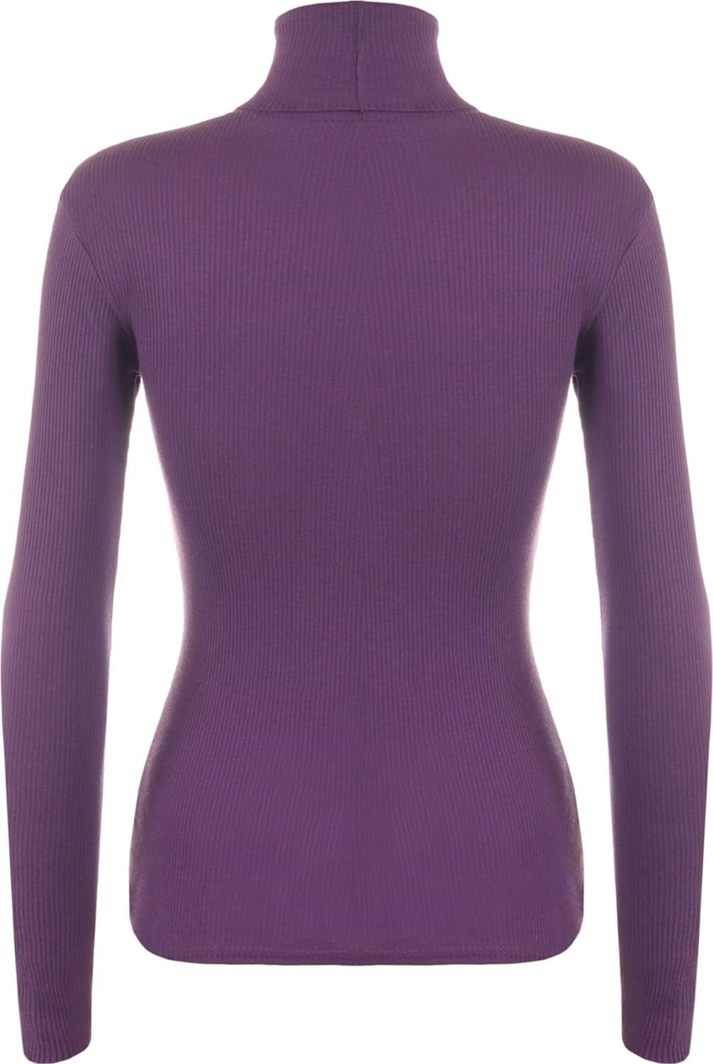 Plus Size Ribbed Stretch Polo Neck Top Tops WearAll Purple 16-18