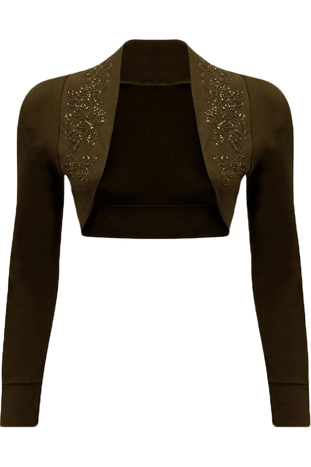 Long Sleeve Beaded Bolero Shrug Tops WearAll Dark Brown 8-10