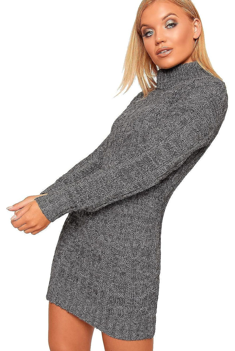 Plus Size Polo High Neck Cable Knitted Jumper Dress Dress WearAll