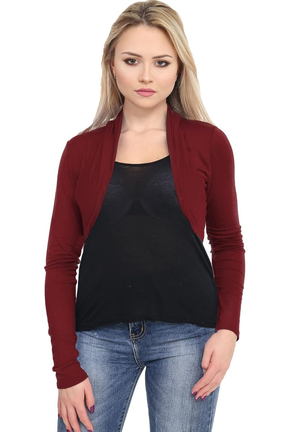 Long Sleeve Crop Bolero Shrug Tops WearAll Plum 8-10