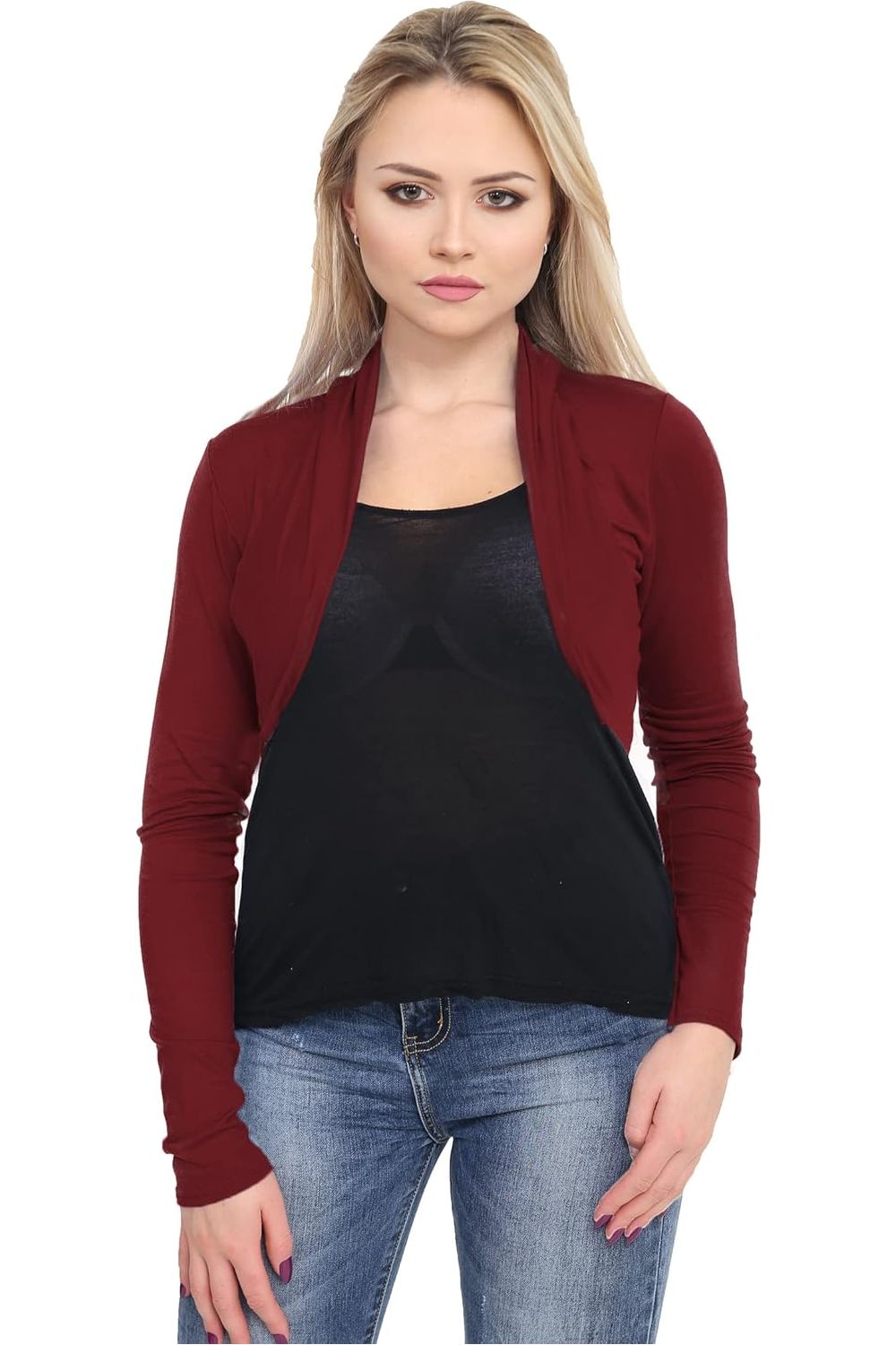 Long Sleeve Crop Bolero Shrug Tops WearAll Plum 8-10