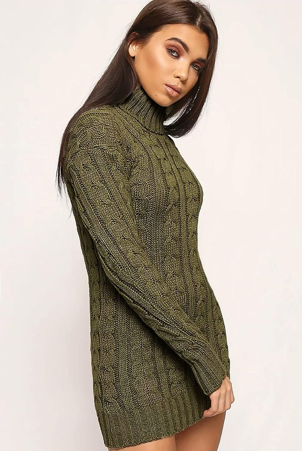 Plus Size Polo High Neck Cable Knitted Jumper Dress Dress WearAll