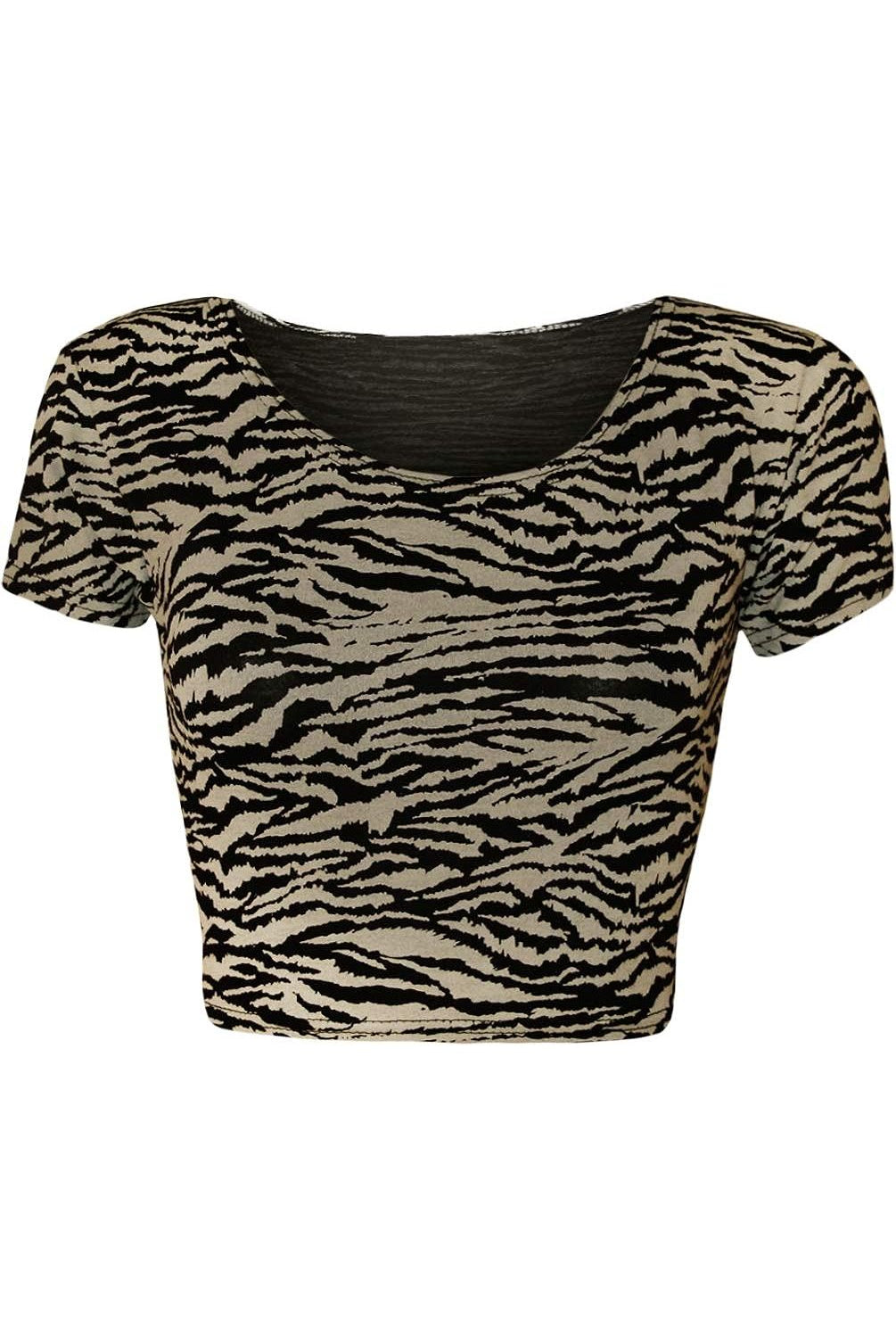 Printed Cap Sleeve Crop Tops Tops WearAll Zebra 8-10