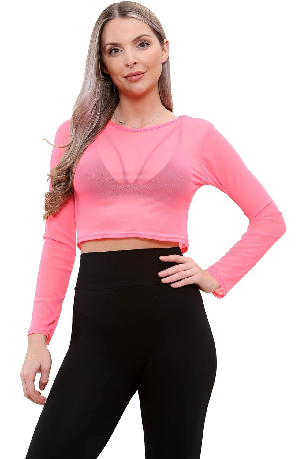 Sheer Mesh Long Sleeve Crop Top Tops WearAll
