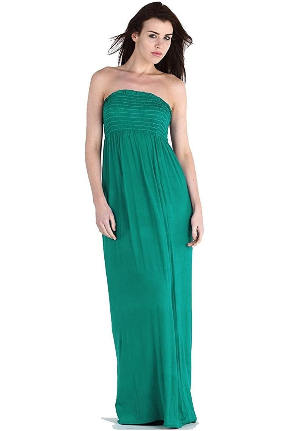 Plus Size Strapless Sheering Maxi Dress Maxi Cardigan WearAll Jade Green 20-22