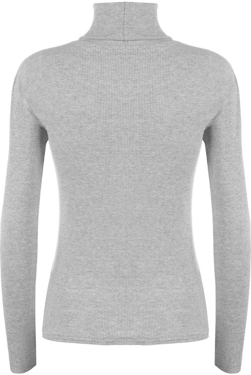 Ribbed Stretch Polo Neck Top Tops WearAll Light Grey 8-10