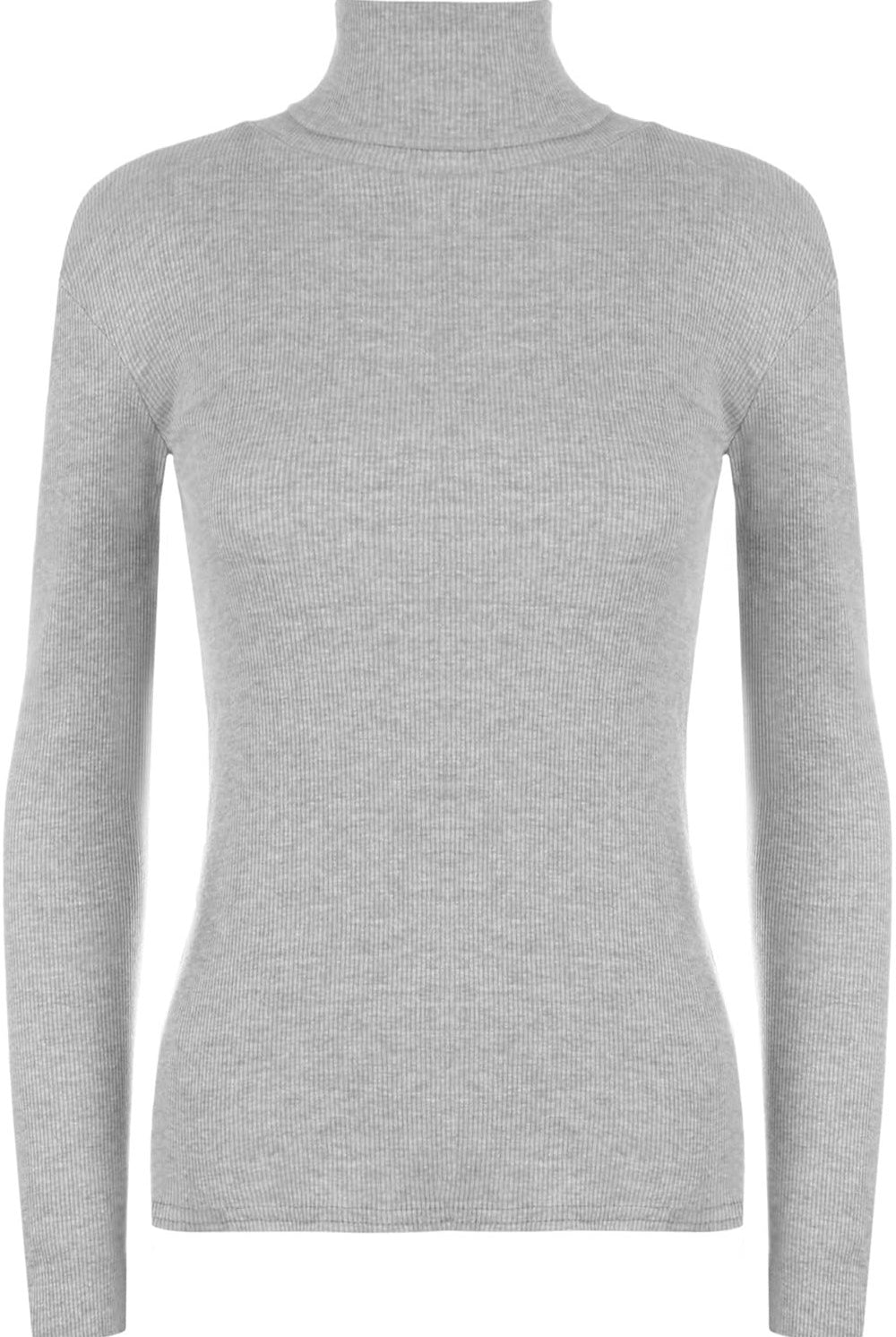 Plus Size Ribbed Stretch Polo Neck Top Tops WearAll Light Grey 16-18