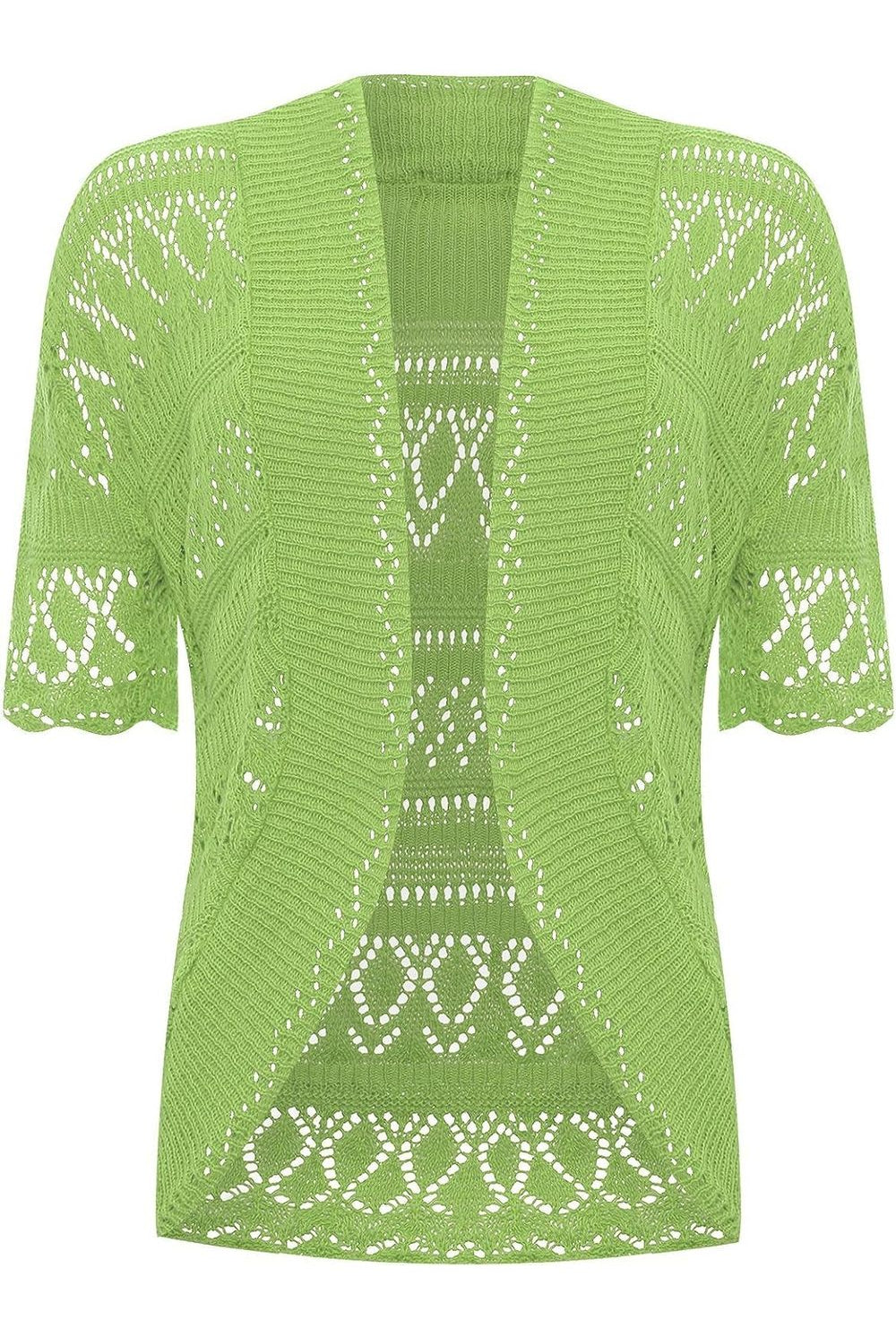 Plus Size Knitted Crochet Short Sleeve Shrugs Tops WearAll Lime Green 16-18