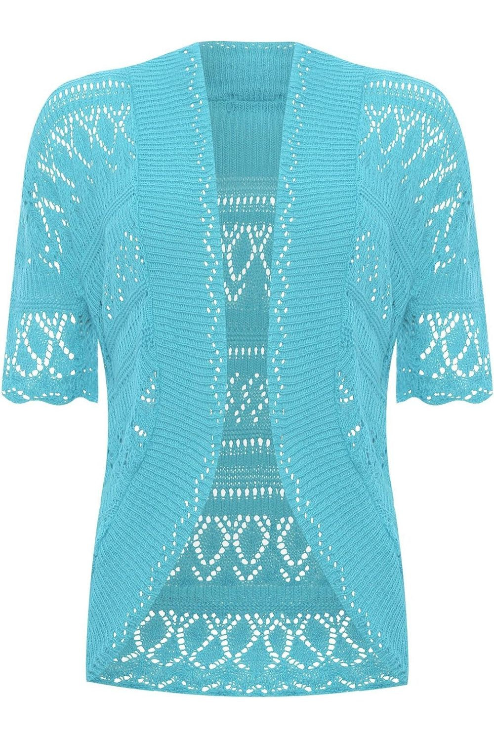 Plus Size Knitted Crochet Short Sleeve Shrug - White Wine Yellow Turquoise Tops WearAll Turquoise 16-18