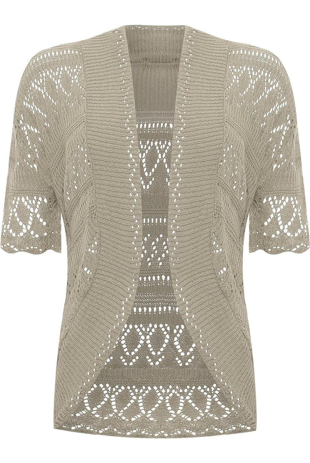 Plus Size Knitted Crochet Short Sleeve Shrugs Tops WearAll Mocha 16-18