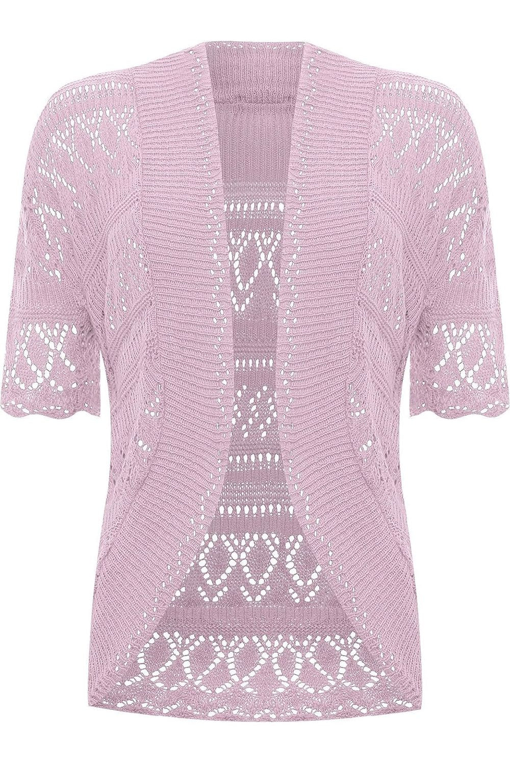 Plus Size Knitted Crochet Short Sleeve Shrugs Tops WearAll Lilac 16-18