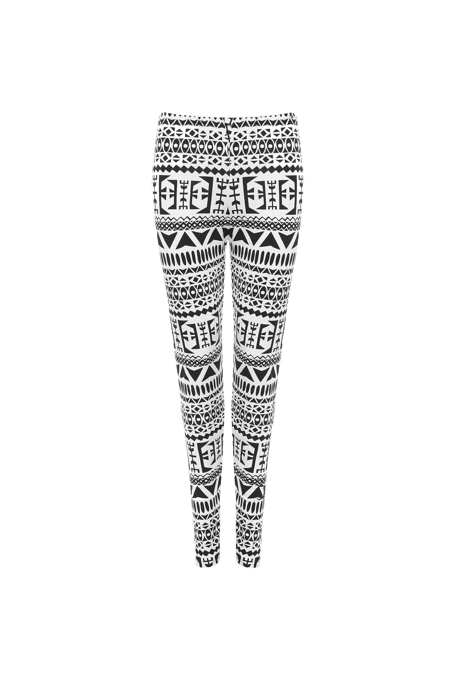 Plus Size Black White Aztec Large Print Leggings Leggings WearAll