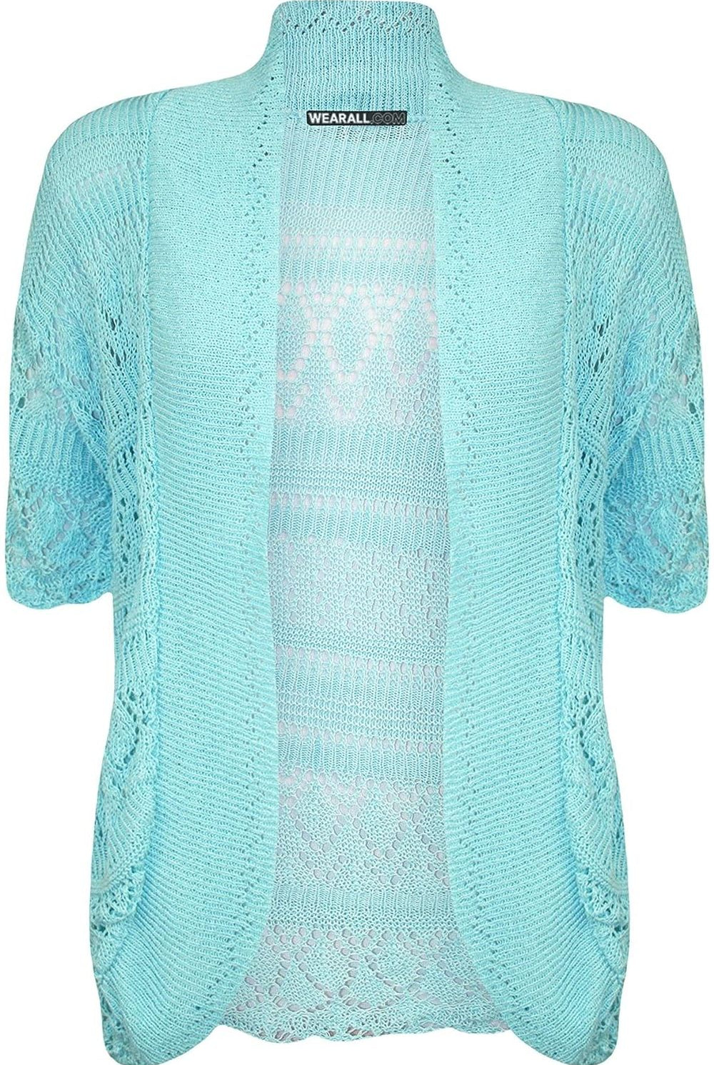 Plus Size Knitted Crochet Short Sleeve Shrugs Tops WearAll Aqua 16-18
