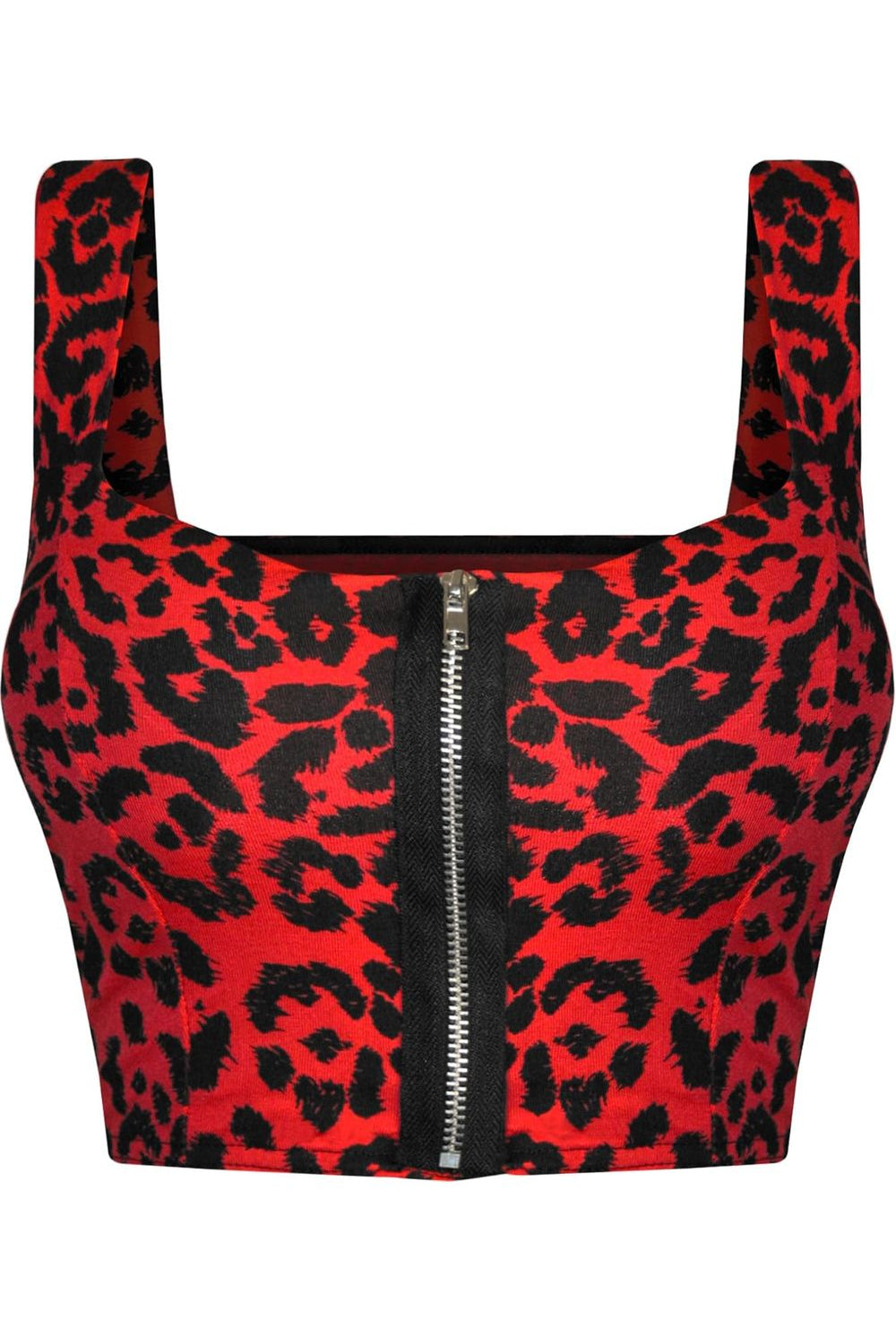 Red Leopard Print Zip Strap Crop Top BraTop WearAll