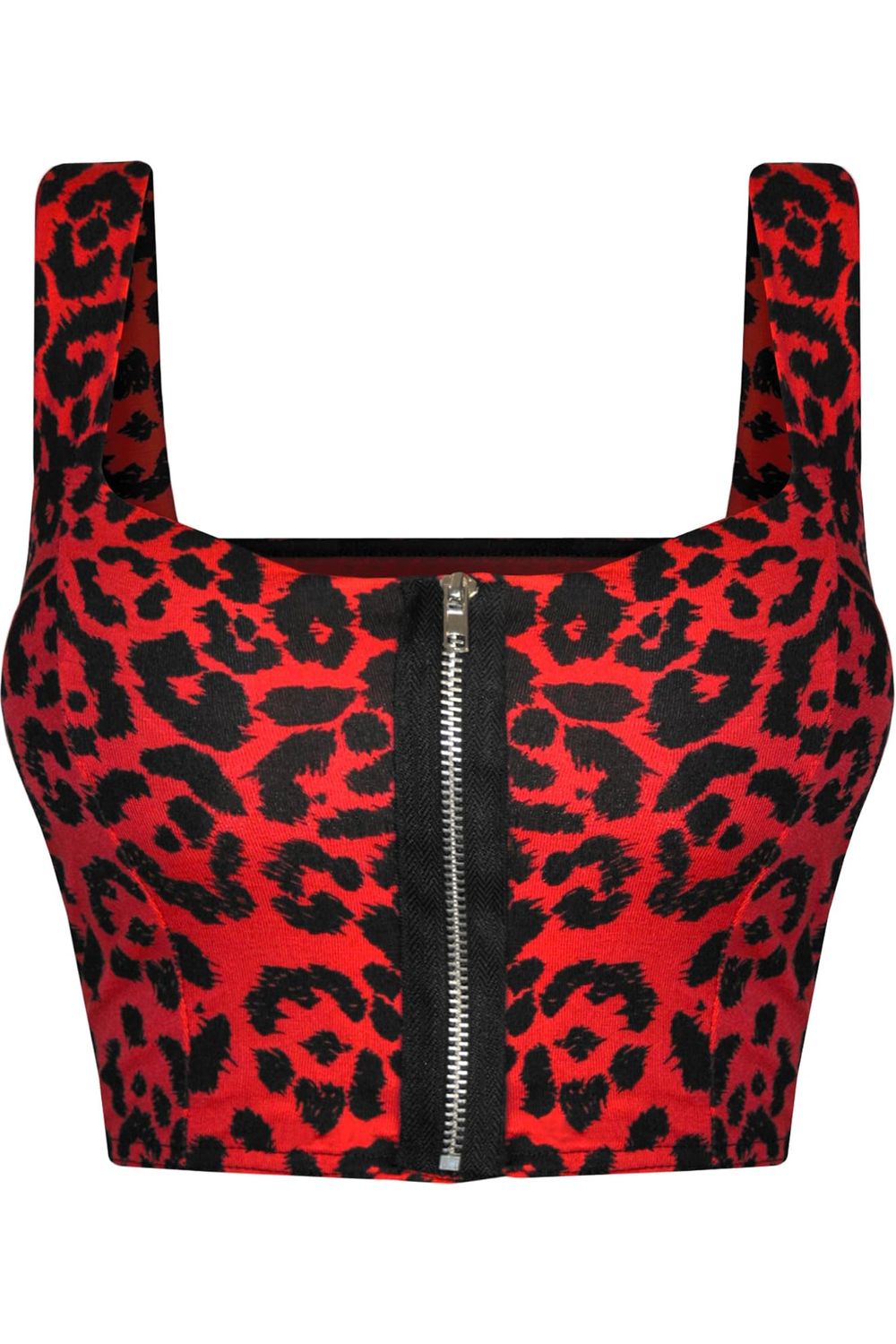 Red Leopard Print Zip Strap Crop Top BraTop WearAll
