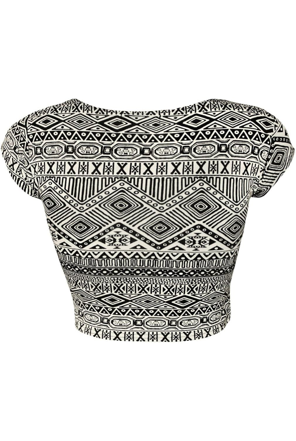 Printed Cap Sleeve Crop Tops Tops WearAll