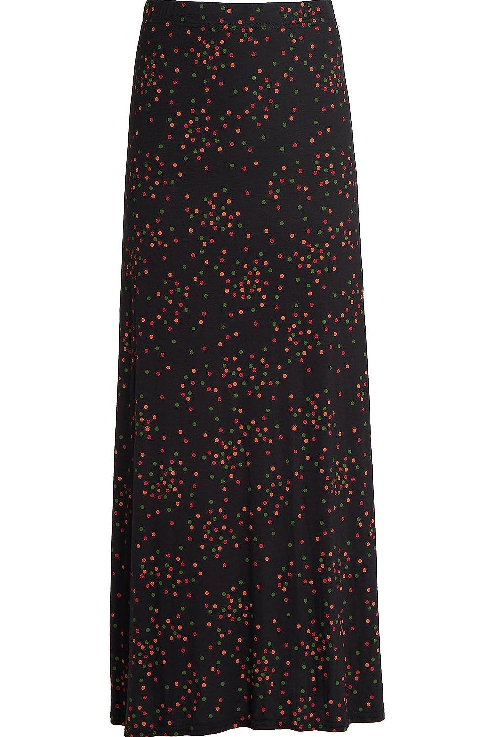 Plus Size Multi Doted Print Maxi Skirt Skirt WearAll Black Multi Doted 14