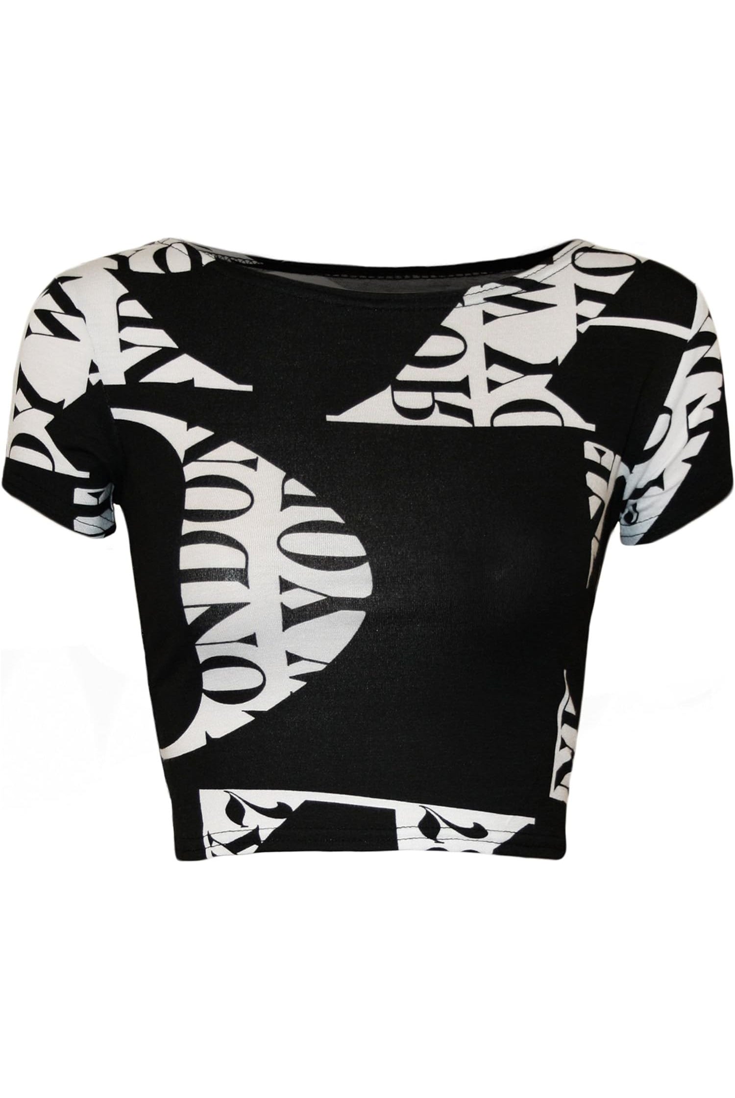 Printed Cap Sleeve Crop Tops Tops WearAll Letters 8-10