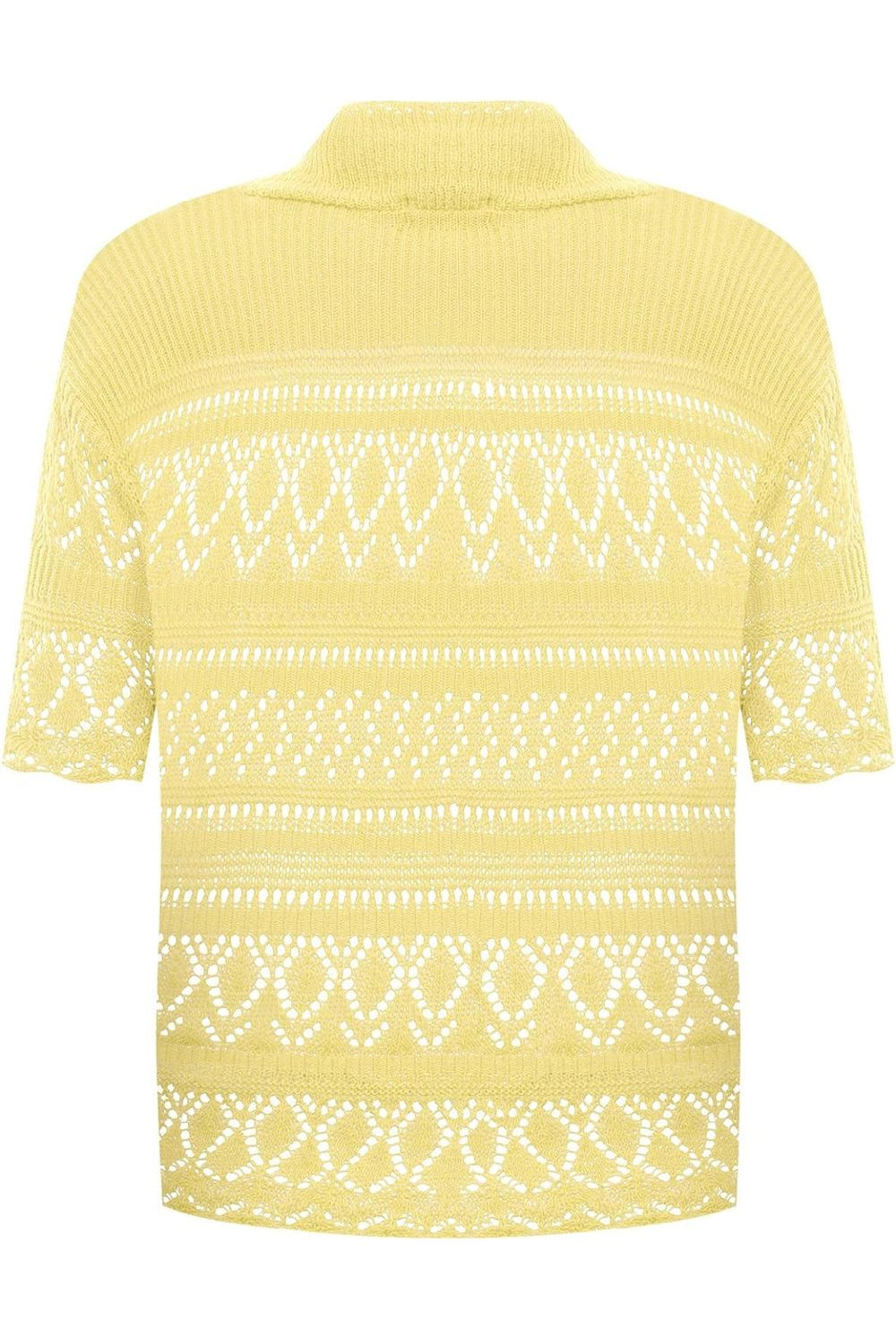 Plus Size Knitted Crochet Short Sleeve Shrug - White Wine Yellow Turquoise Tops WearAll