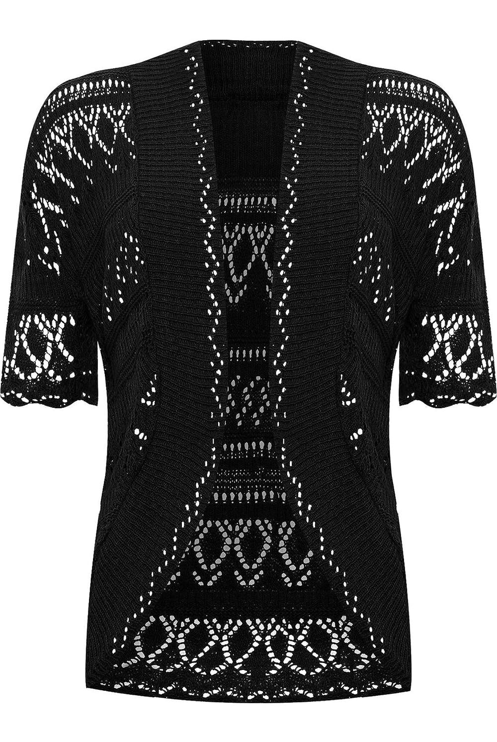 Plus Size Knitted Crochet Short Sleeve Shrugs Tops WearAll Black 16-18