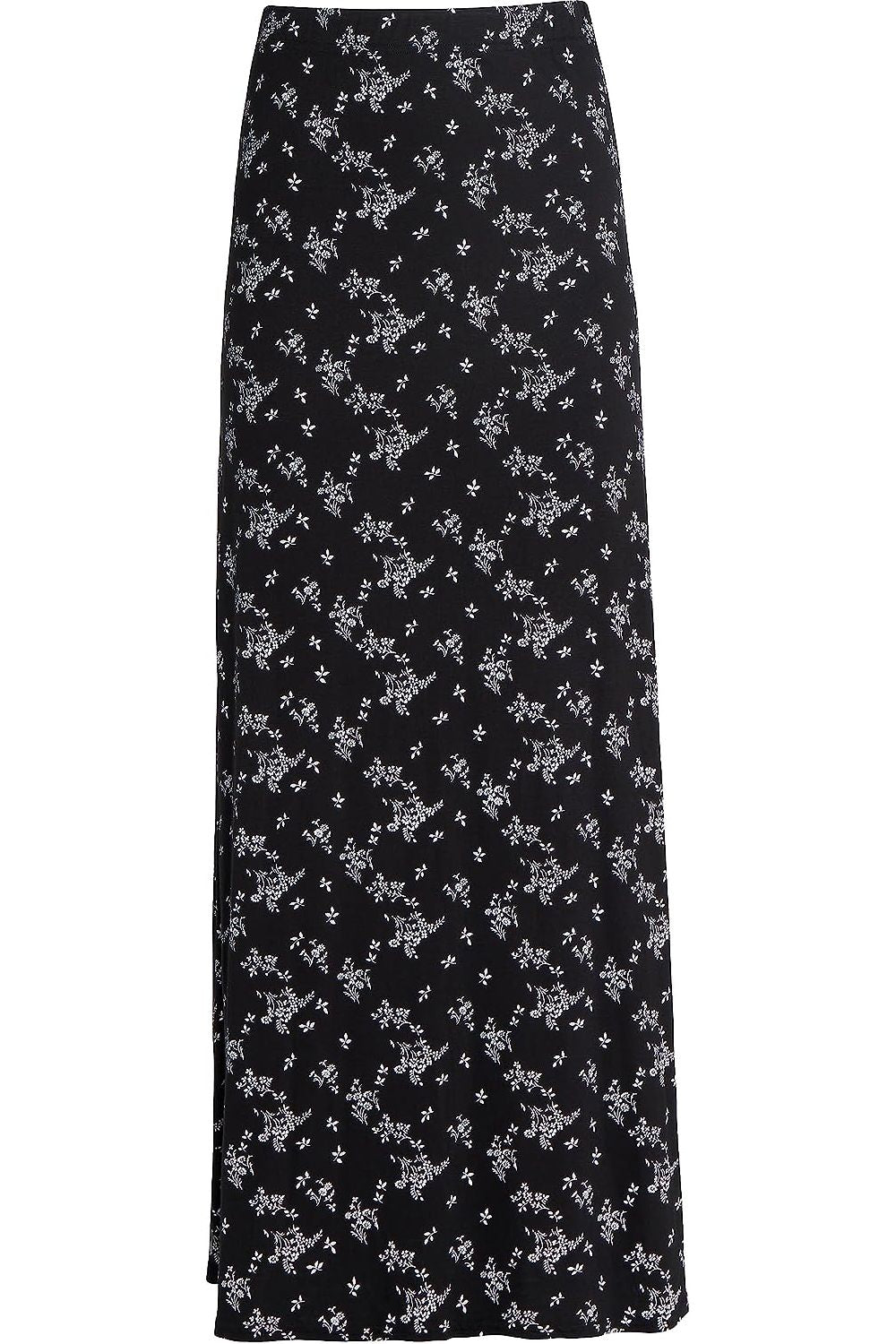 Plus Size Black White Floral Maxi Skirt Skirt WearAll Black White Floral 14