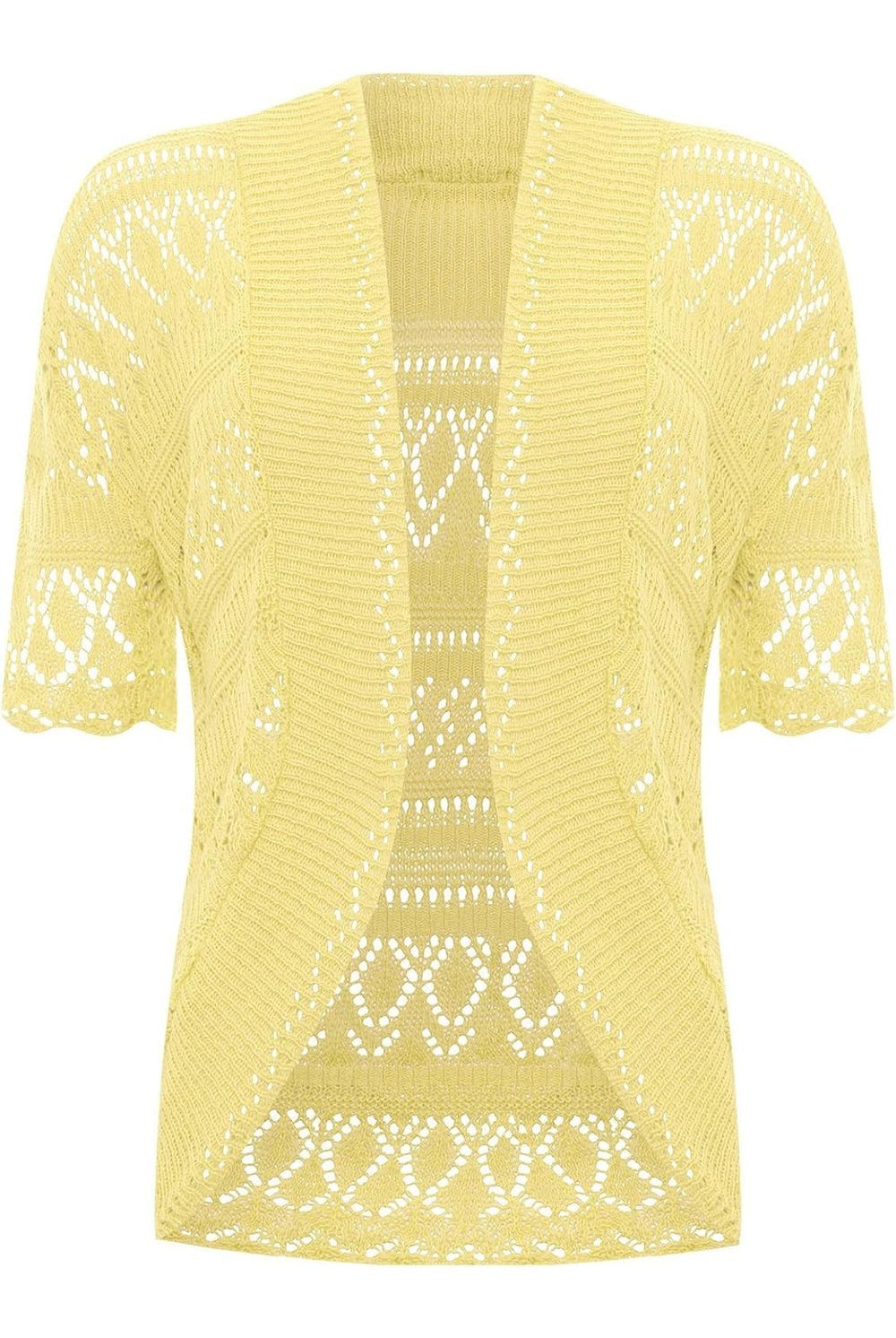 Plus Size Knitted Crochet Short Sleeve Shrug - White Wine Yellow Turquoise Tops WearAll Yellow 16-18