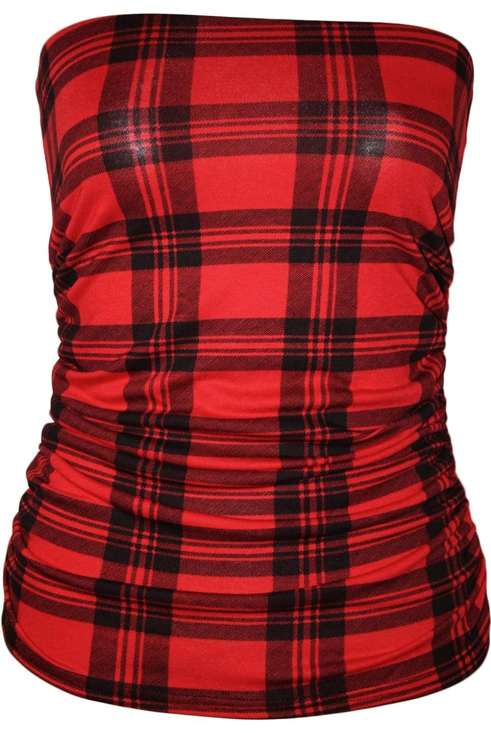 Tartan Skull Rose Print Ruched Boob Tube BraTop WearAll Red Tartan 12-14