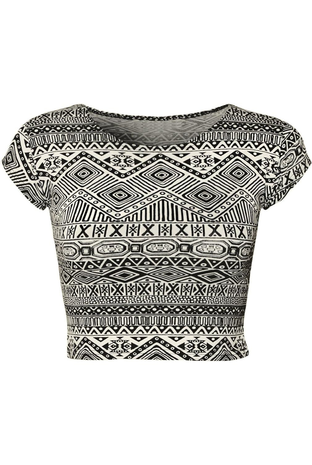 Printed Cap Sleeve Crop Tops Tops WearAll Aztec 8-10
