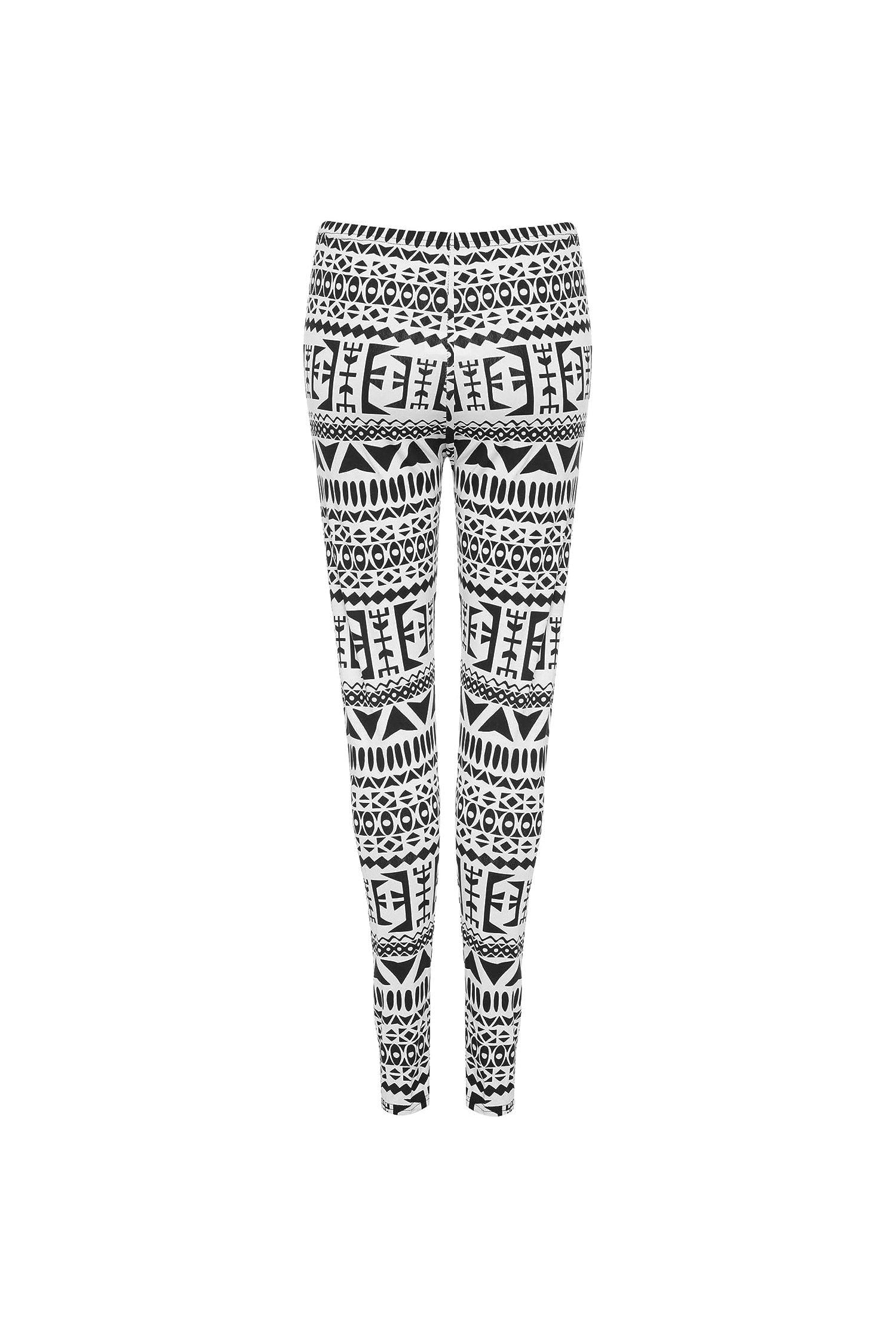 Plus Size Black White Aztec Large Print Leggings Leggings WearAll
