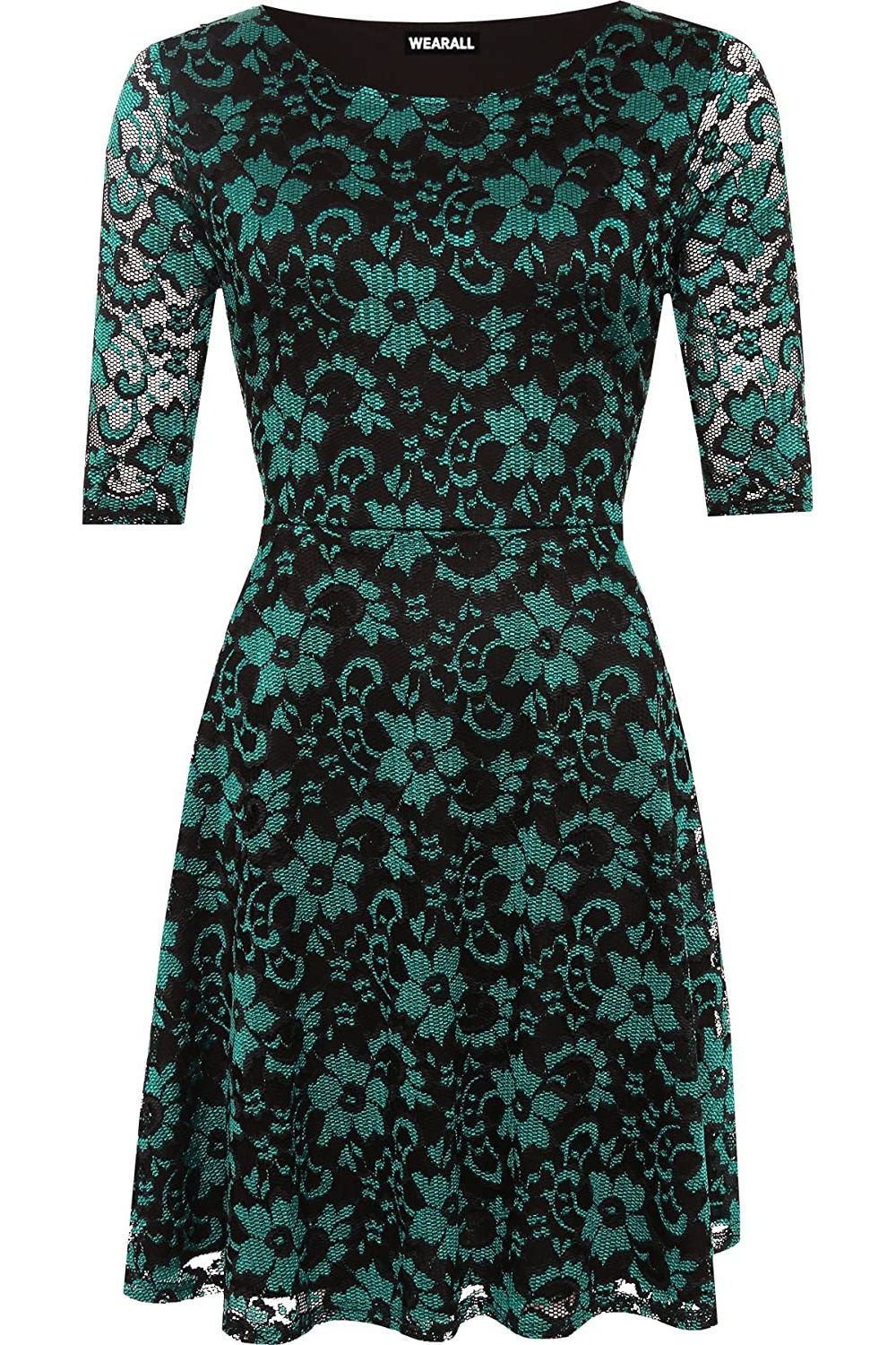 Plus Size Floral Lace Flared Skater Dress Dress WearAll Turquoise 14
