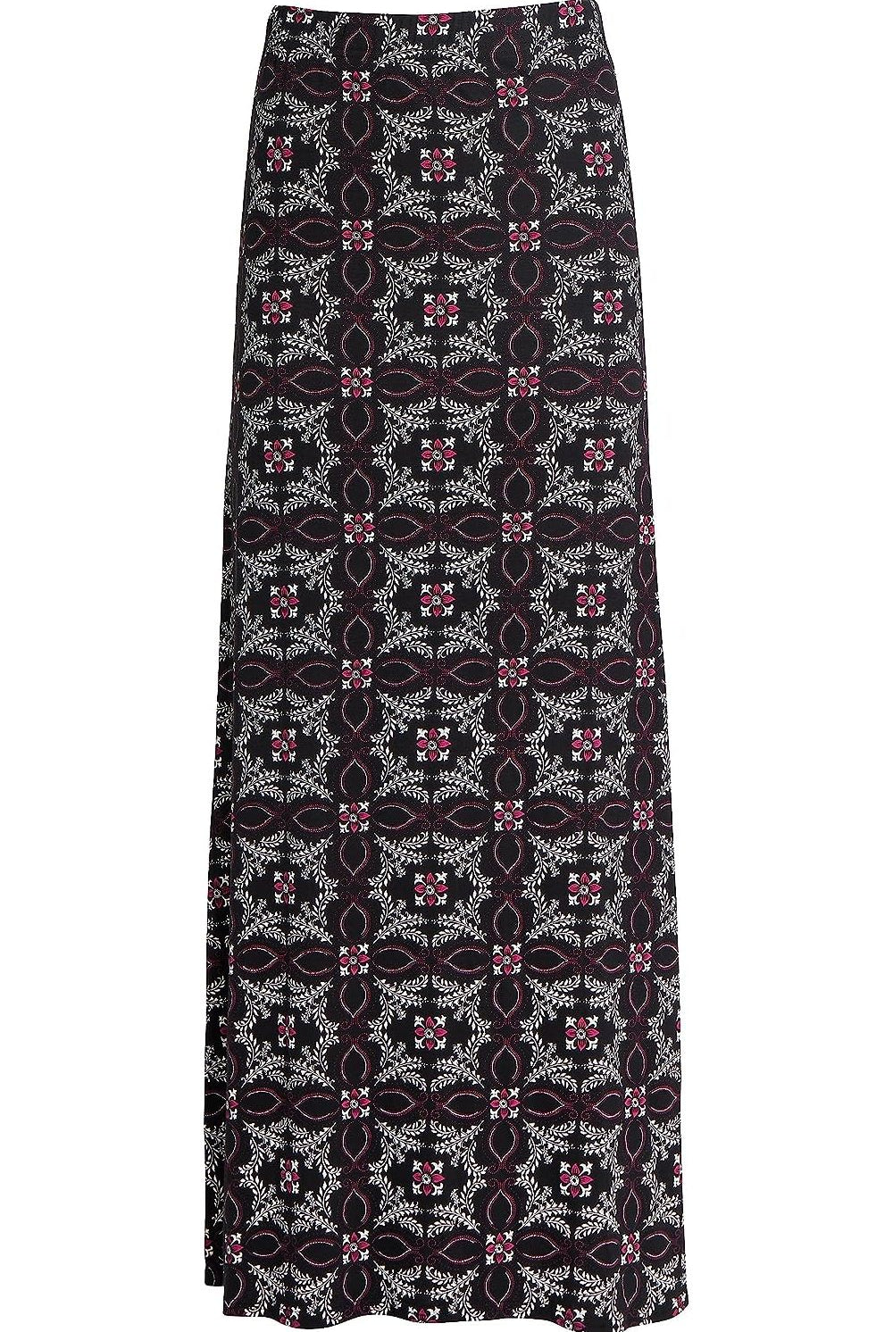 Plus Size Square Floral Purple Print Maxi Skirt Skirt WearAll Square Floral Purple 14