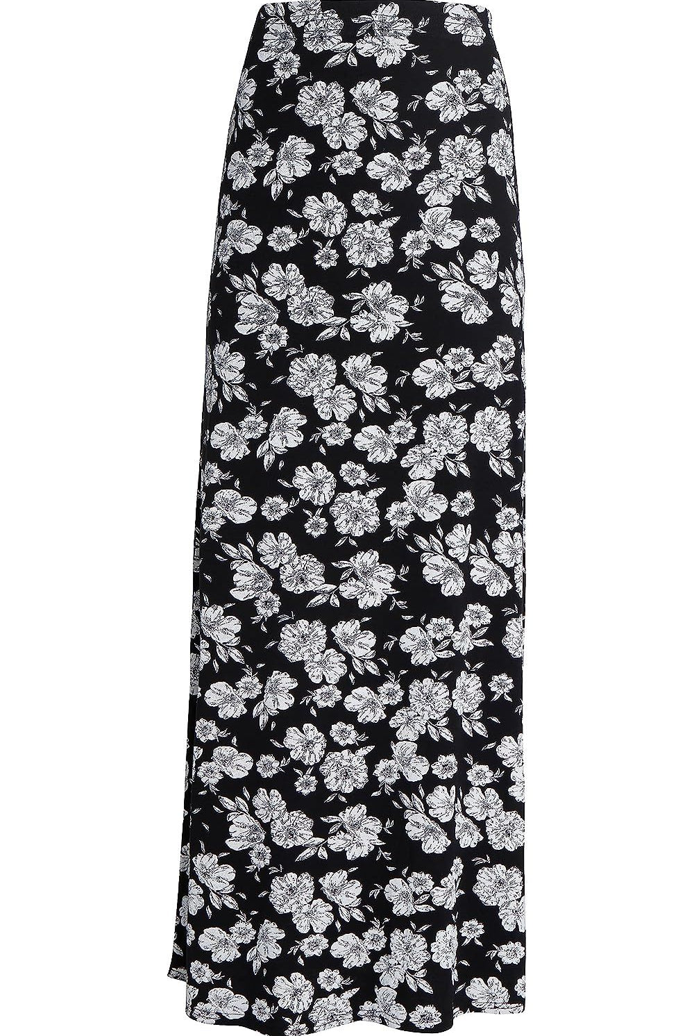 Plus Size Flower Print Maxi Skirt Skirt WearAll (Big Flower) 14