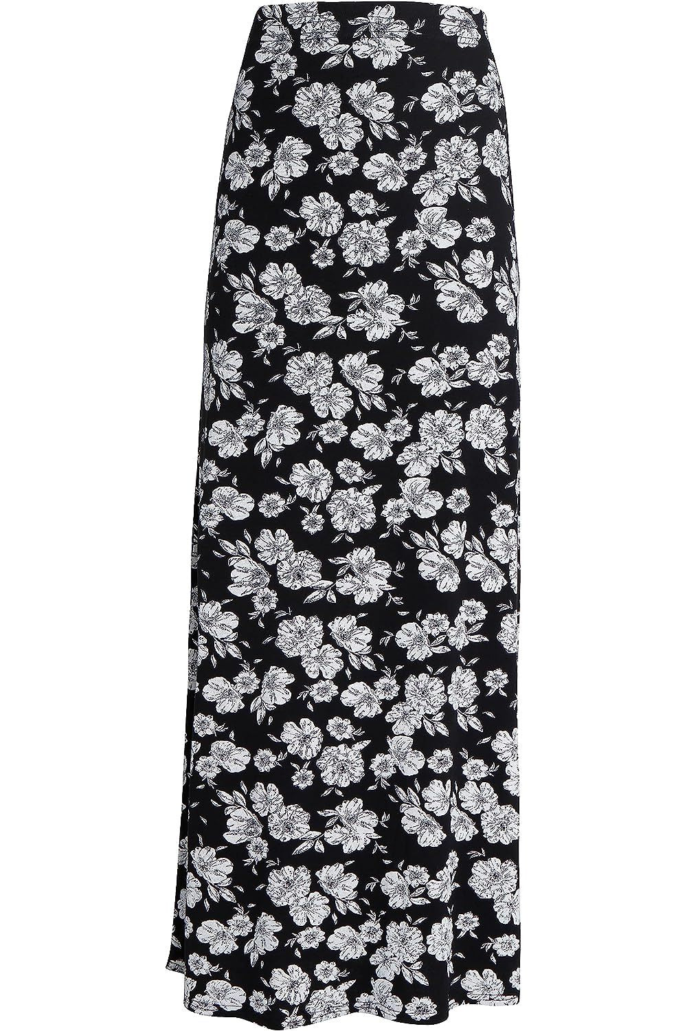 Plus Size Flower Print Maxi Skirt Skirt WearAll (Big Flower) 14
