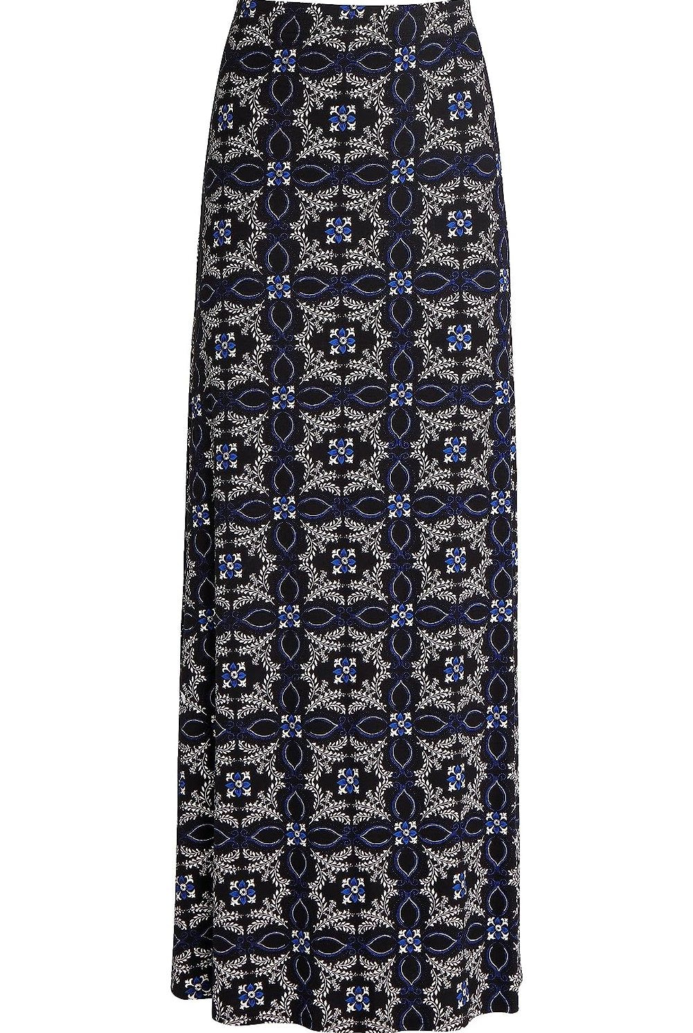 Plus Size Square Floral Blue Print Maxi Skirt Skirt WearAll Square Floral Blue 14