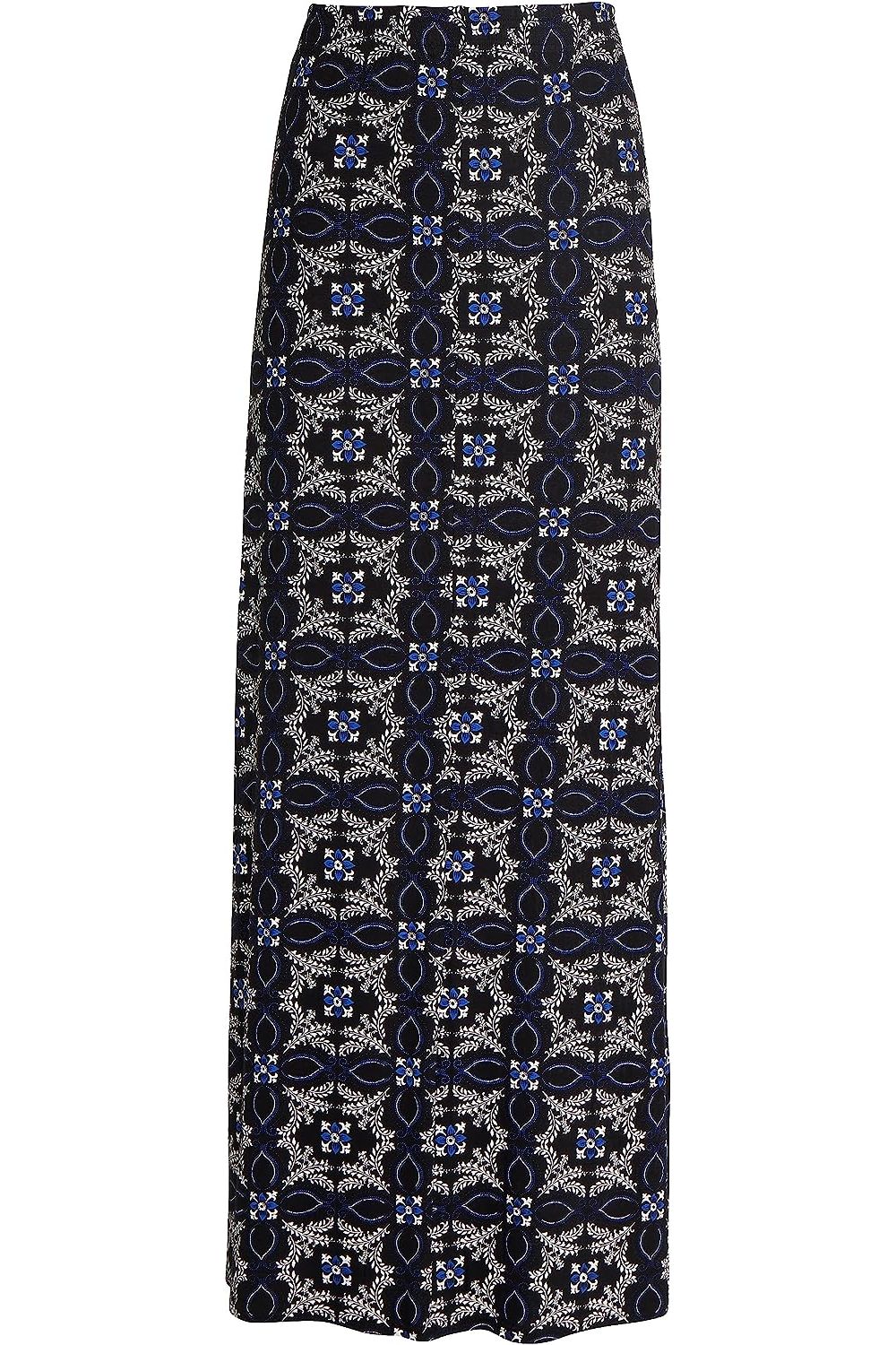 Plus Size Square Floral Blue Print Maxi Skirt Skirt WearAll
