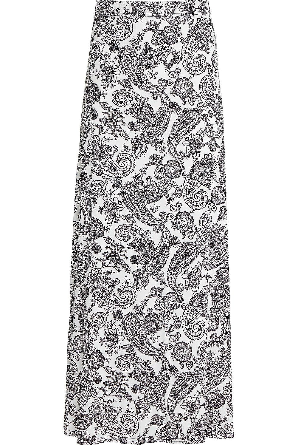 Plus Size White Paisley Print Maxi Skirt Skirt WearAll Paisley White 14