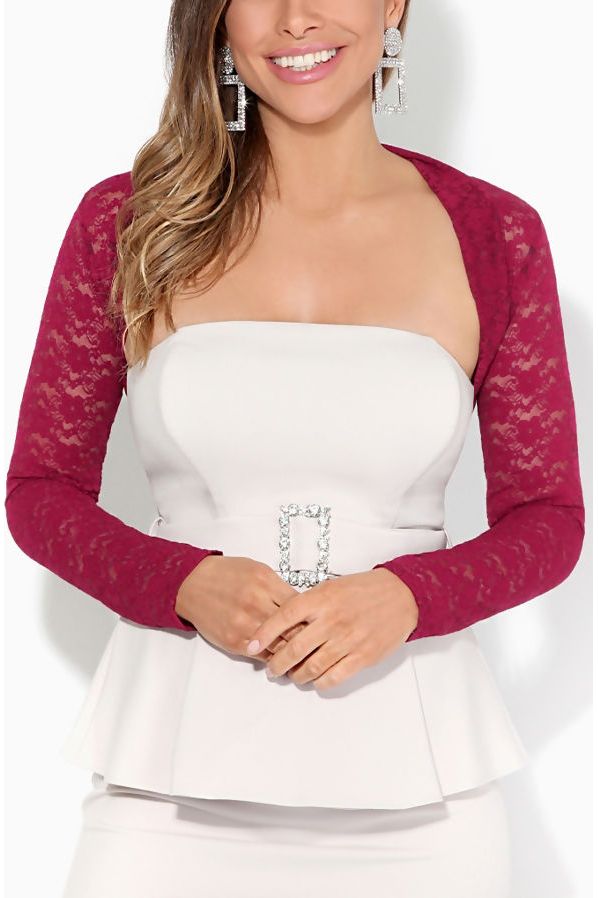 Cropped Lace Bolero Shrug Tops WearAll Cerise 12-14