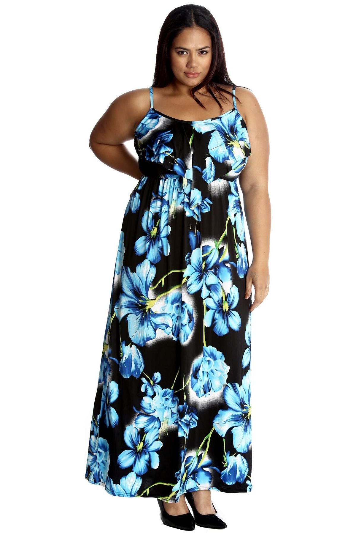 Plus Size Tank Top Floral Maxi Dress Dress WearAll Blue 14
