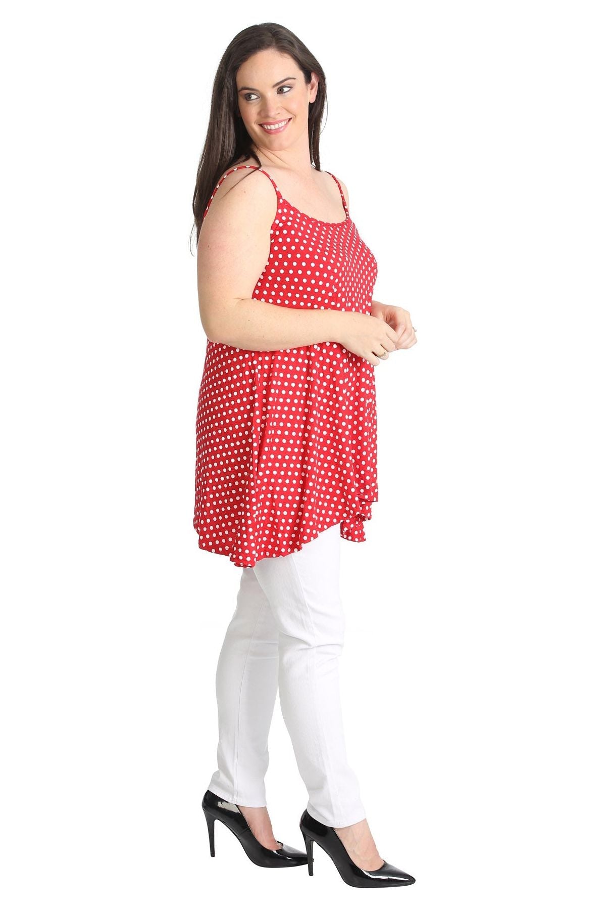 Plus Size Black White Spot Print Strappy Dress Vest Top Dress WearAll