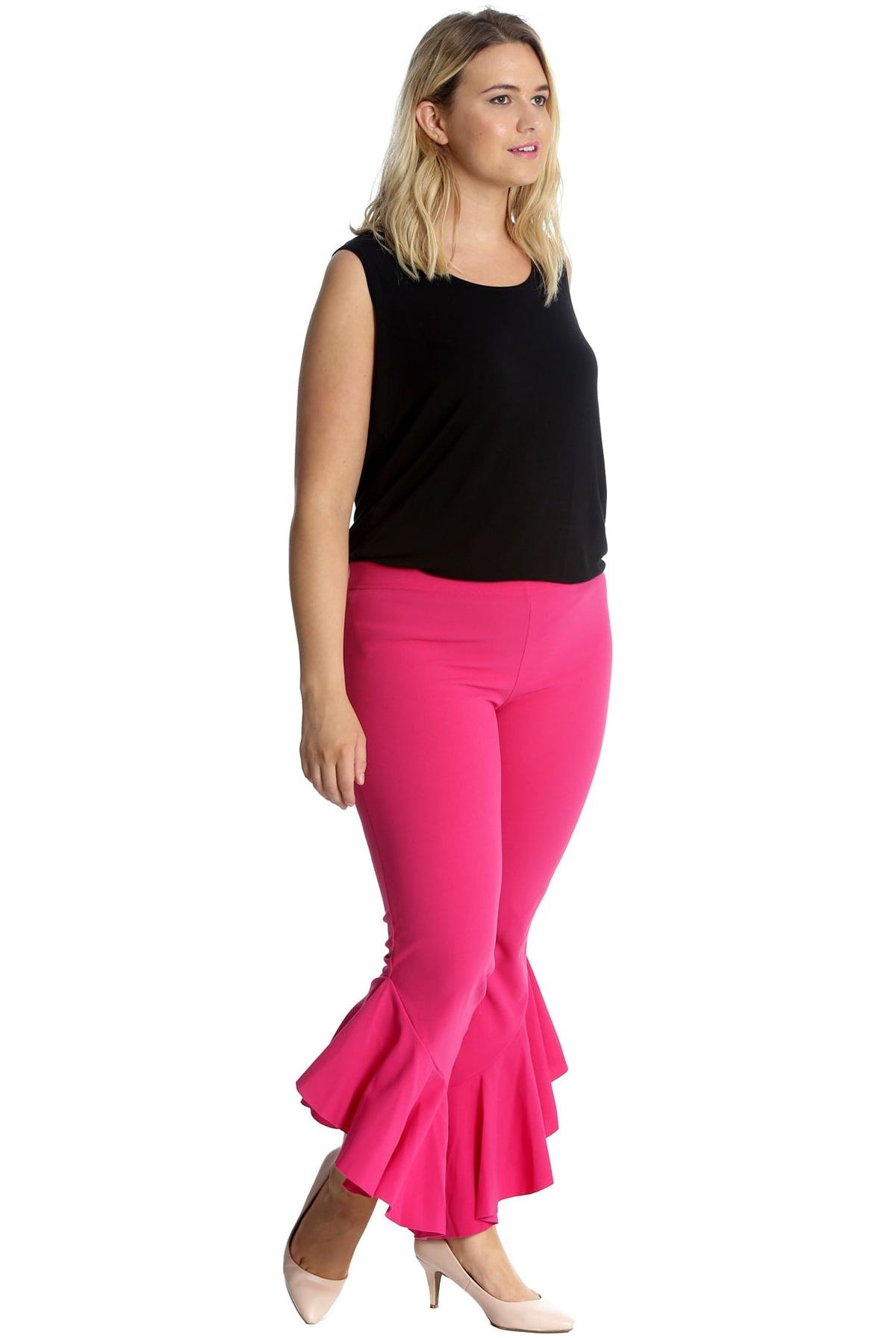 Plus Size Frill Asymmetric Hem Plain Trousers Trousers WearAll