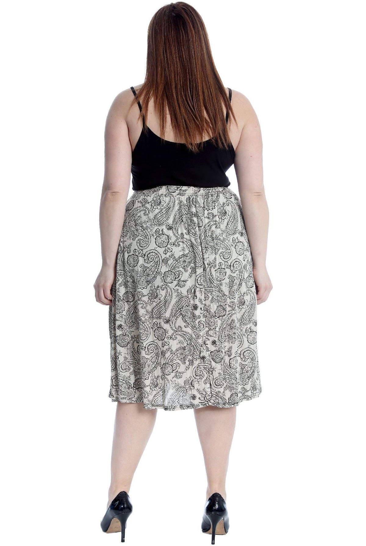 Plus Size Paisley Stone Print Midi Skirt Skirt WearAll