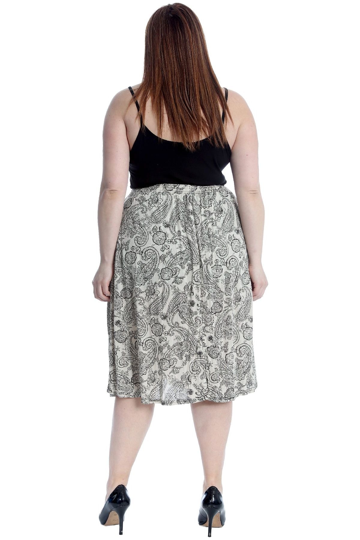Plus Size Paisley Stone Print Midi Skirt Skirt WearAll