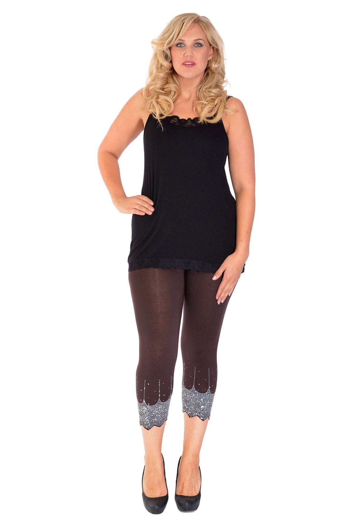 Scallop Edge Sequin Leggings Leggings WearAll
