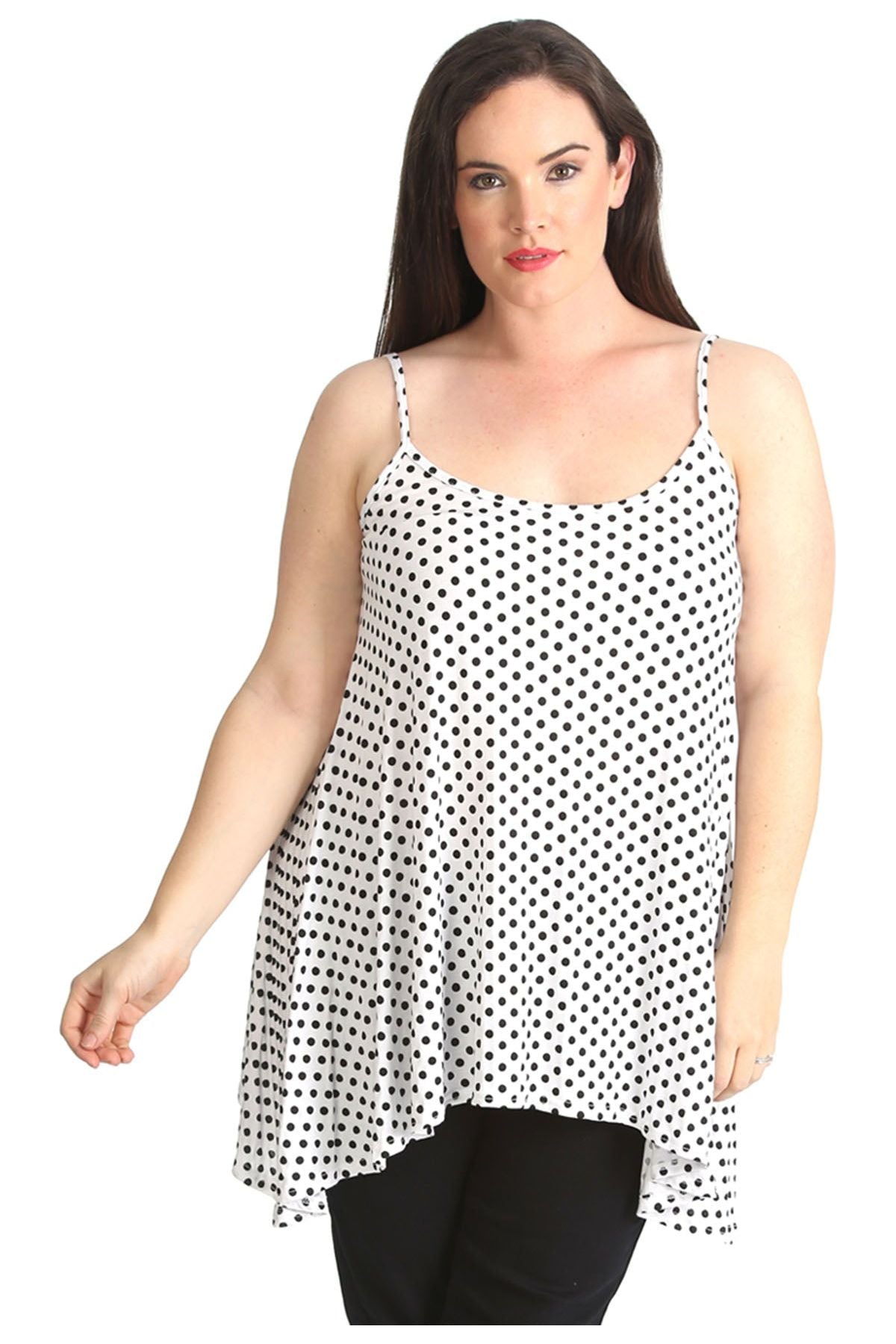 Plus Size Black White Spot Print Strappy Dress Vest Top Dress WearAll