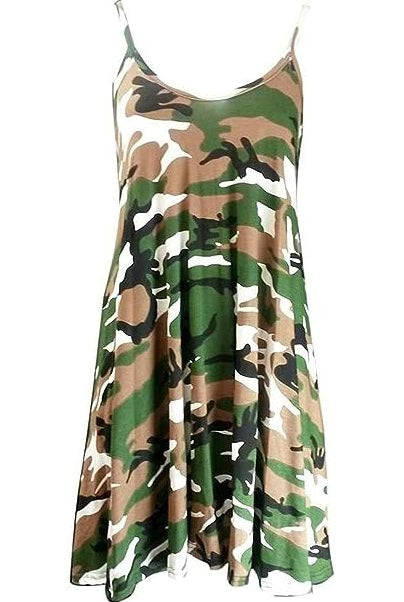 Army Print Strappy Mini Dress Vest Top Dress WearAll