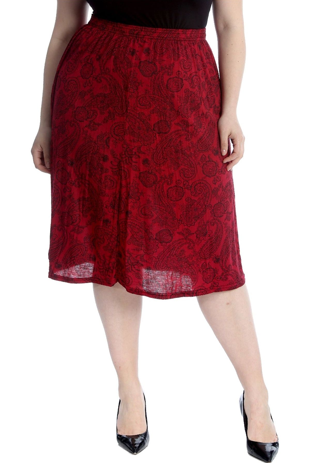 Plus Size Paisley Print Midi Skirt Skirt WearAll Paisley Wine 24-26