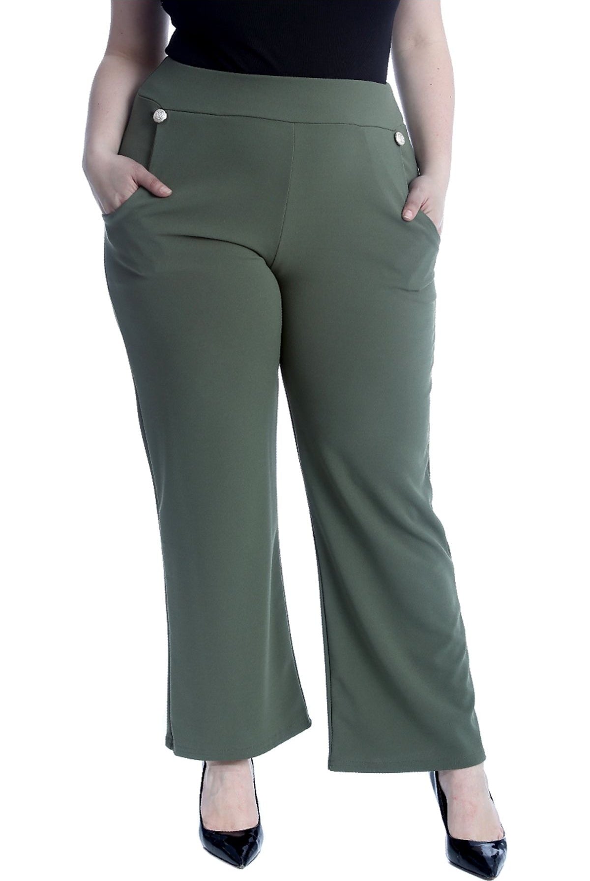 Plus Button Embellished Pocket Palazzo Trousers Trousers WearAll