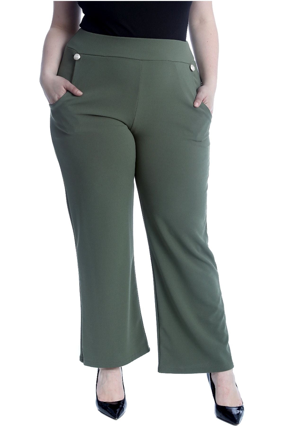 Plus Button Embellished Pocket Palazzo Trousers Trousers WearAll